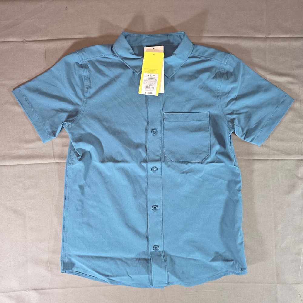All in Motion Boys Adventure Shirt Heather Blue S 6/7 Quick Dry Button Down